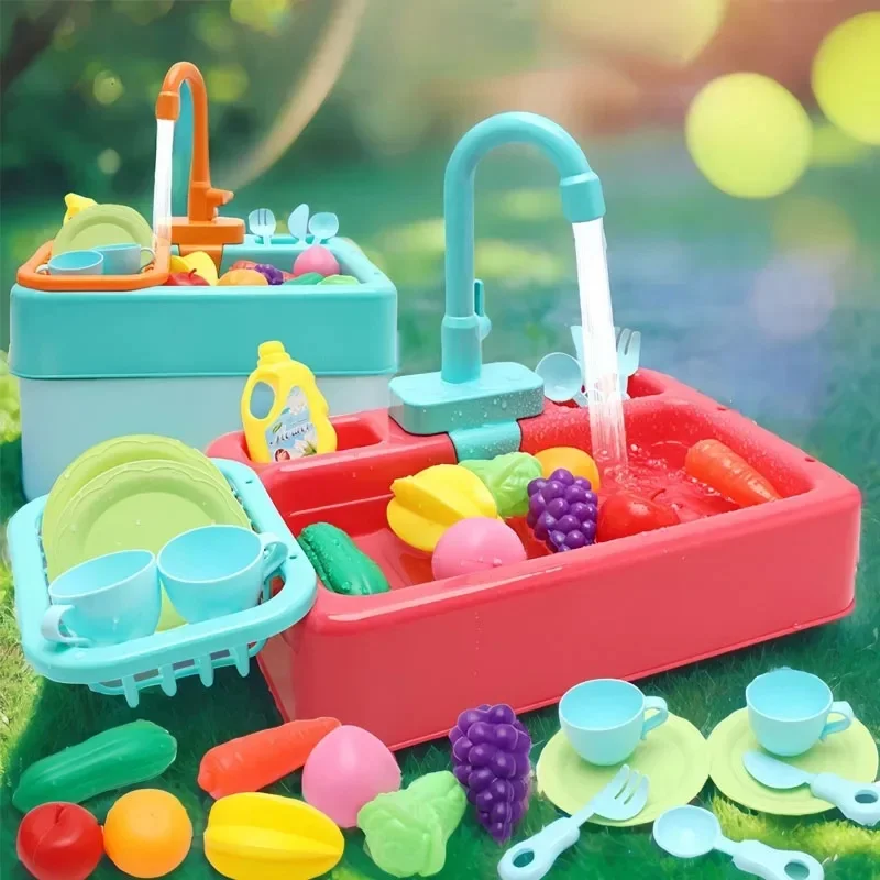 Plastic Kitchen Dishwasher Sink Toy Set Toddler Simulation Pretend Play Housework Kit Early Learning Educational Toy for Kids