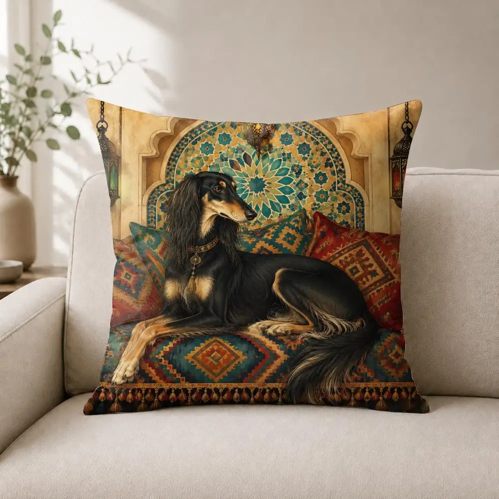 Vintage Greyhound Lounge Cushion Cover Luxury Soft Plush Short Fur Cushion Case Warm Cozy Sofa Bed Decorative Home