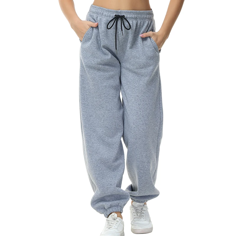 Women Loose Drawstring Trousers Casual Joggers Wide Leg Sweatpants Mid Waist Sporty Female Clothes