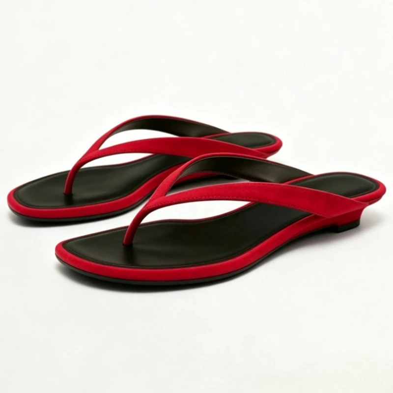 Women's Shoes Flip Flops Pinch Toe Slippers Fashionable Wedge Red Open Toe Sandals Summer Vacation Travel Square Head Beach Shoe