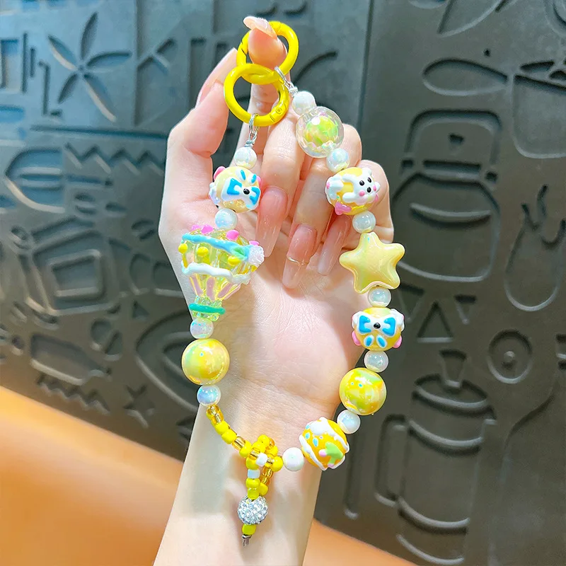 Creative hot air balloon bead portable chain wrist short hanging rope clip style phone case bag fashion accessories universal