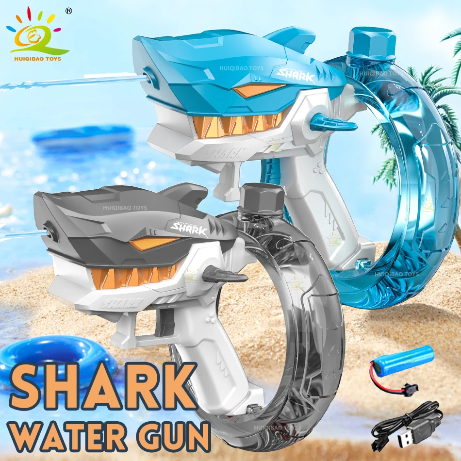 

Shark Water Gun Electric Auto Cannon Firing Pistol Water Fight Summer Outdoor Beach Shooting Game Toys for Children Kids Gifts