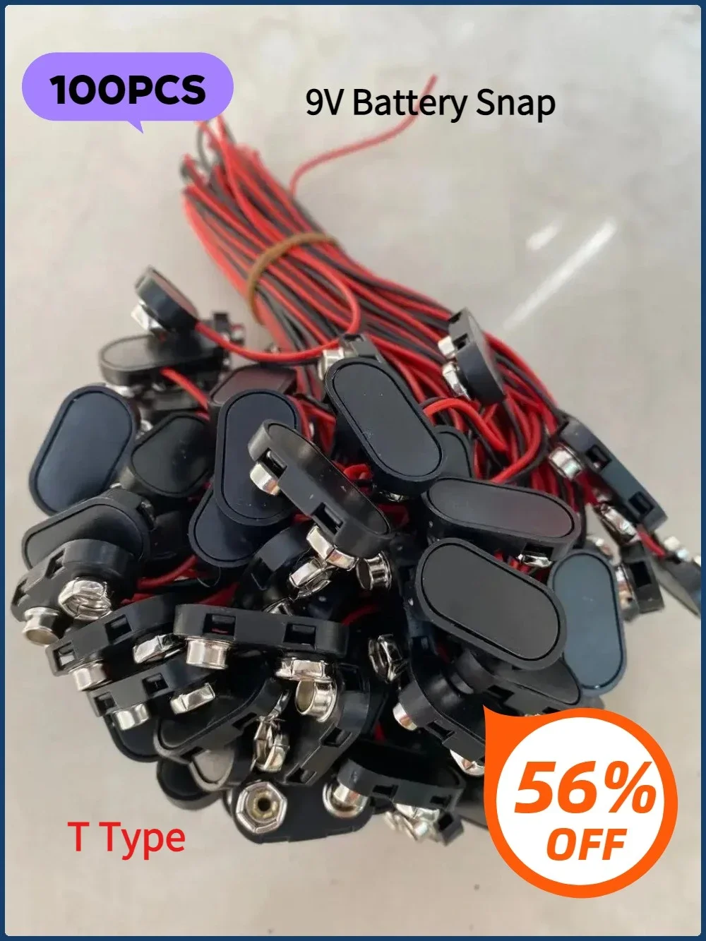 

100 шт. 9В батарейных зажимов-коннекторов с жестким корпусом, DC-разъемы для крепления на ремешок, Т-образные защелки, соединители с проводом 15 см, штекер-разъем