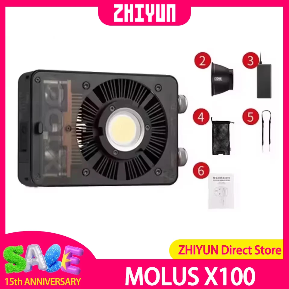 ZHIYUN MOLUS X100 COB Photography Light 100W 2700-6500K Bi-color Mini Pocket Video Light for Film Recording Living Streaming