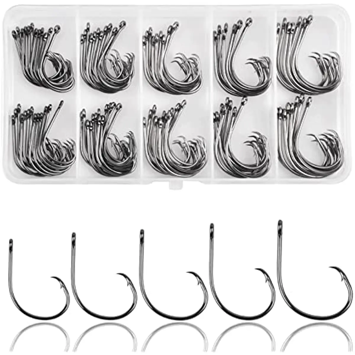 

100Pcs Circle Hooks Saltwater Fishing Hooks in-line Circle Hooks Set High Carbon Steel Octopus Hook for Saltwater Freshwater