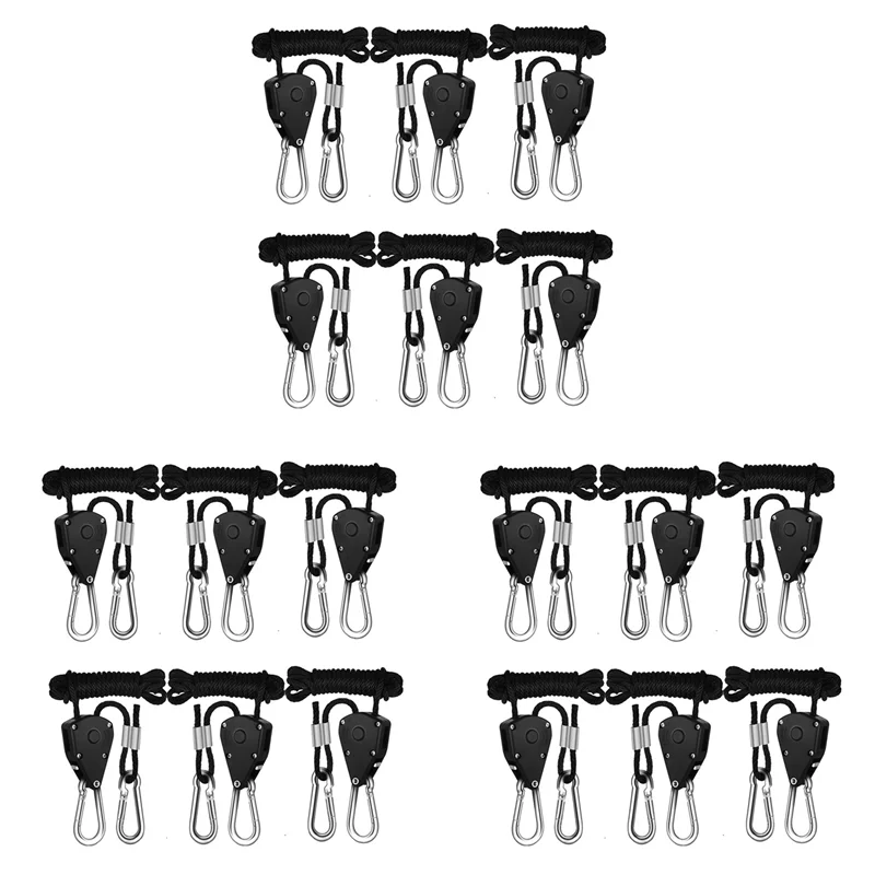 

SS-18PCS Adjustable 1/8Inch Lanyard Hanging For Tent Fan LED Grow Plant Lamp Rope Ratchet Hanger Pulley Lifting Pulley Hook