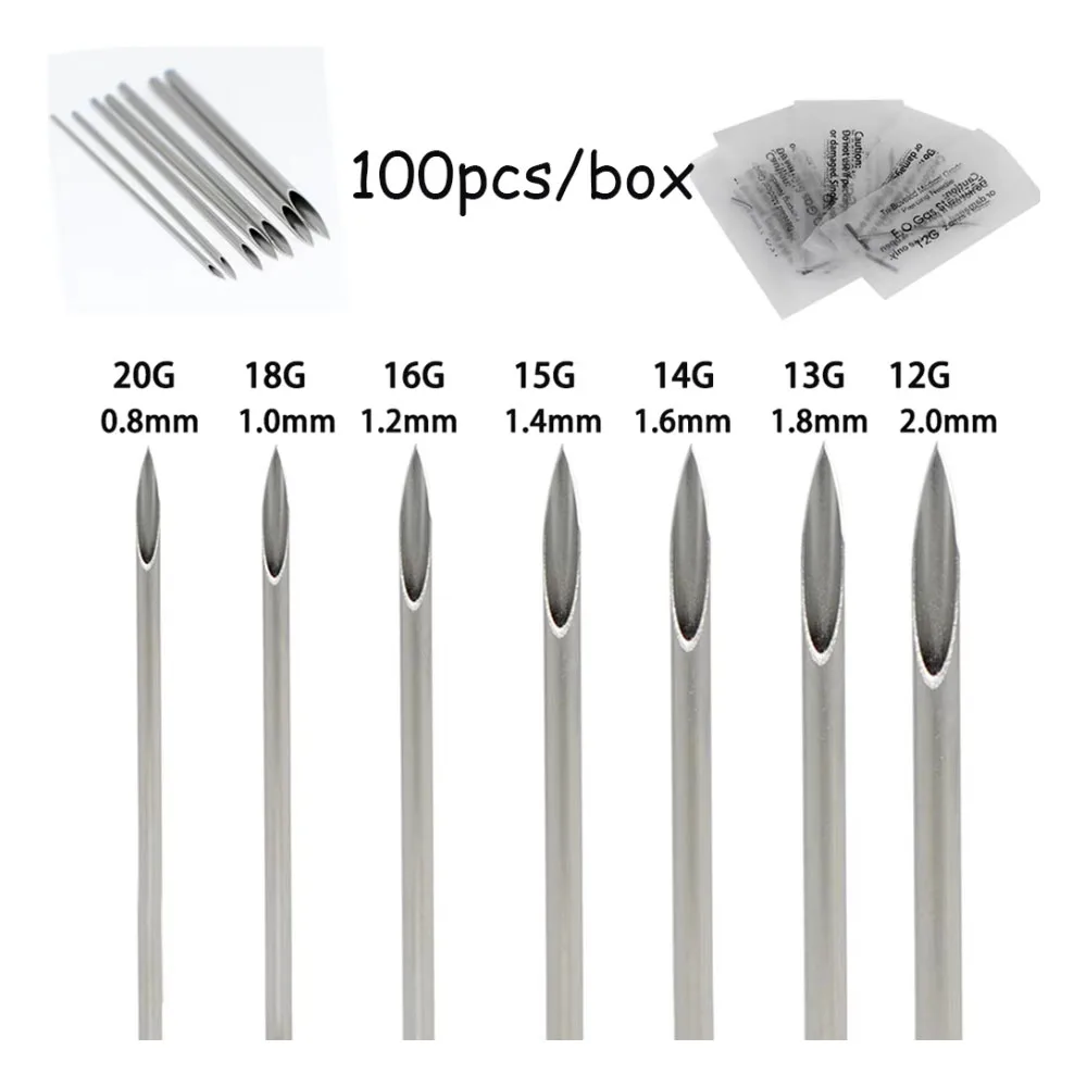 Audersigt  10/100pcs Body Piercing Needles 14G 16G 18G Stainless Steel Disposable Ear Nose Navel Nipple Lip Piercing Needle