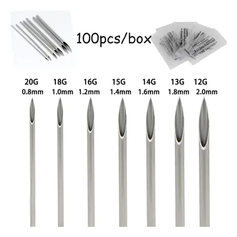 Audersigt  10/100pcs Body Piercing Needles 14G 16G 18G Stainless Steel Disposable Ear Nose Navel Nipple Lip Piercing Needle