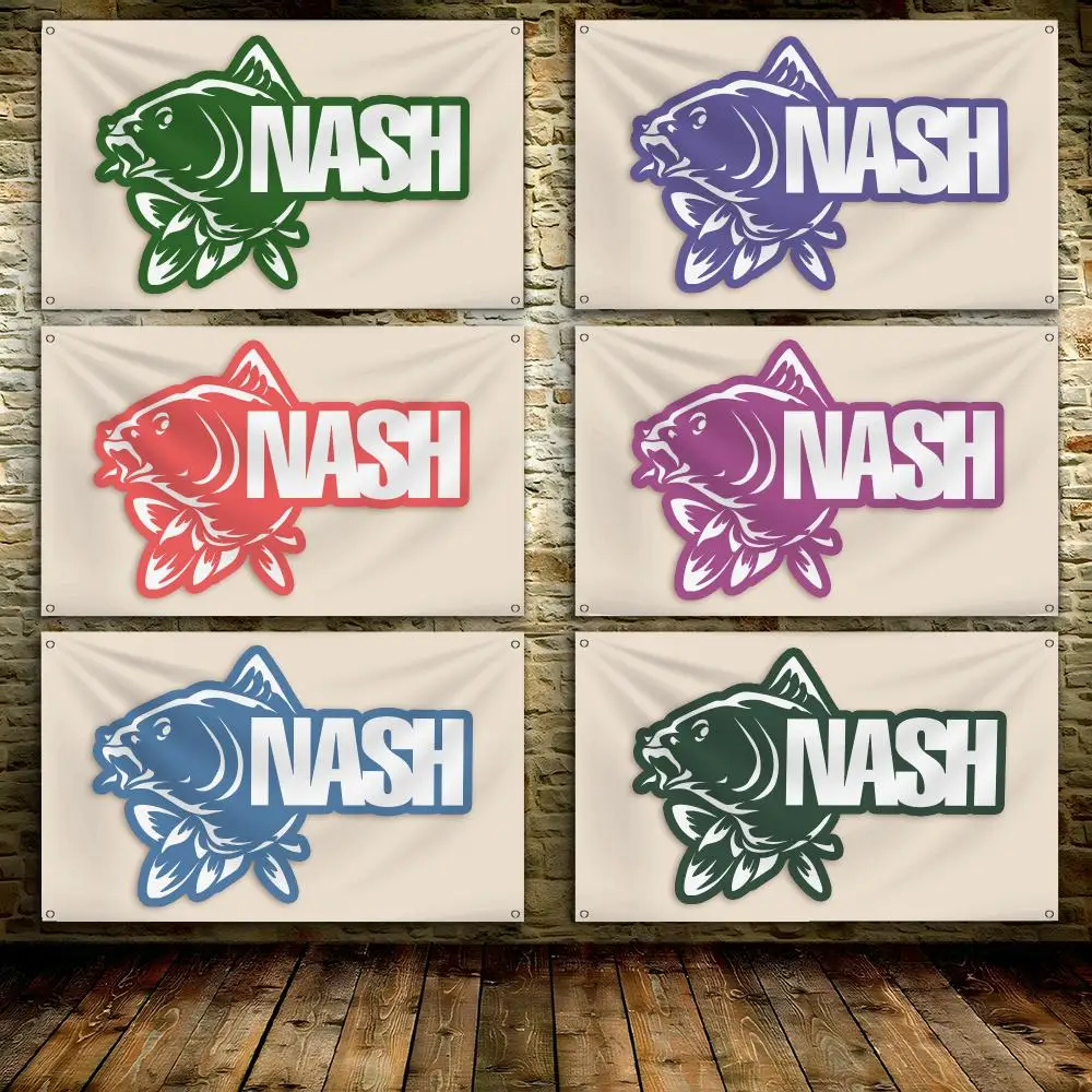 N-Nash Fishing Logo Flags Custom Wall Hanging Background Art Banner For Bedroom Home Living Room Outdoor Decor