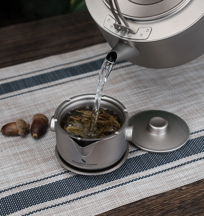 Grenzenlose Reise Titan Gaiwan Teekanne Tassen Doppels chicht Tee maschine mit Deckel & Filter ultraleichte Kung Fu Tee Set stapelbare Tassen – Detail 7