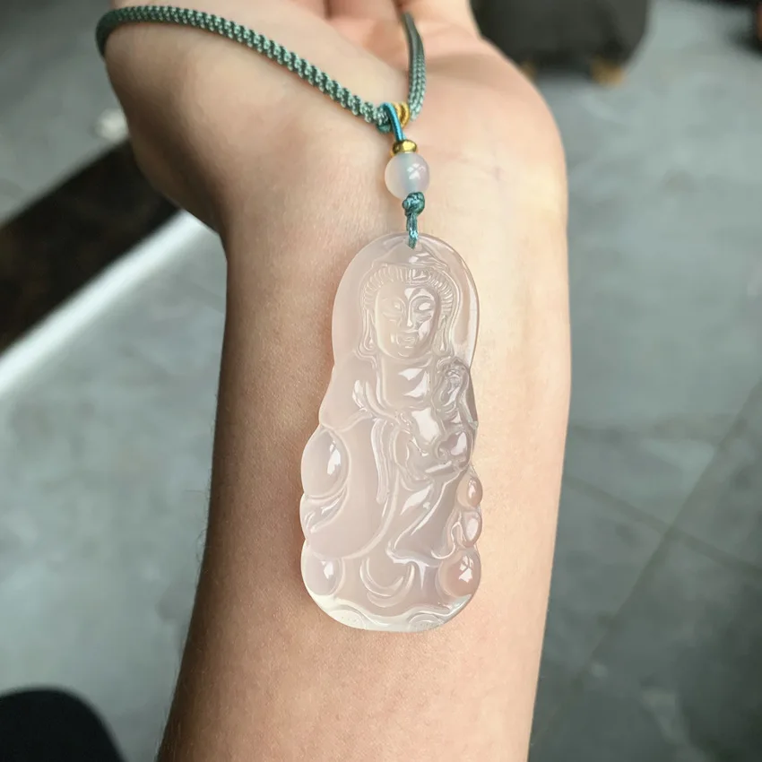 

High Ice White Chalcedony Guanyin Pendant Men's Madagascar Agate Ruyi Pendant with Lanyard