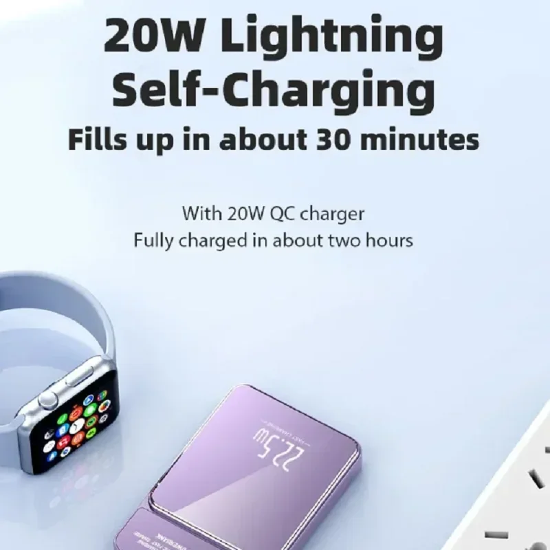 Power Bank 2 in1 30000mAh Magnetic Qi Wireless Charger Power Bank 22.5W Mini Powerbank For iPhone Samsung Huawei Fast Charging