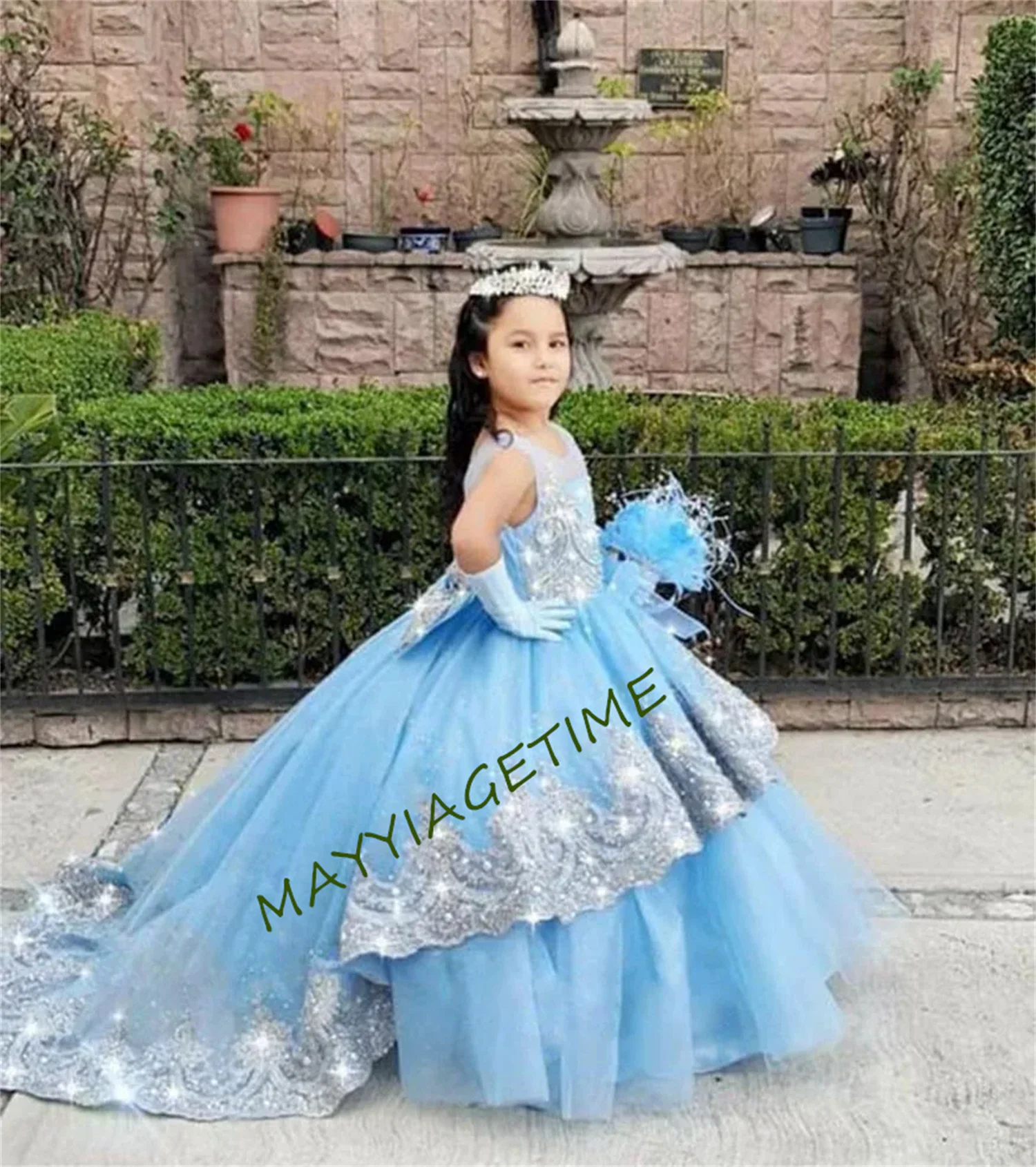 

CustomizedCute Yellow Flower Girl Dresses for Wedding Lace 3D Floral Applique Girls Pageant Dress Ball Gown Birthday Party Dress