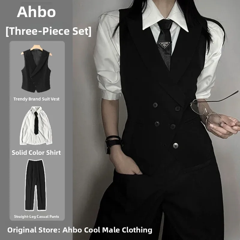 Ceco Casual de Negocios Estilo Neutro para Hombre, Chaqueta de Traje Ajustada con Cuello Alto y Doble Botonadura, Tendenci...