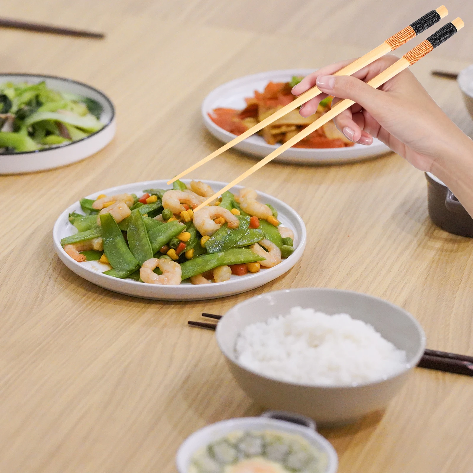 

1 set 6 Pairs Long Wooden Chopsticks Set Hot Pot Cooking Frying Smooth No Burrs Household Family Gift Storage Tools