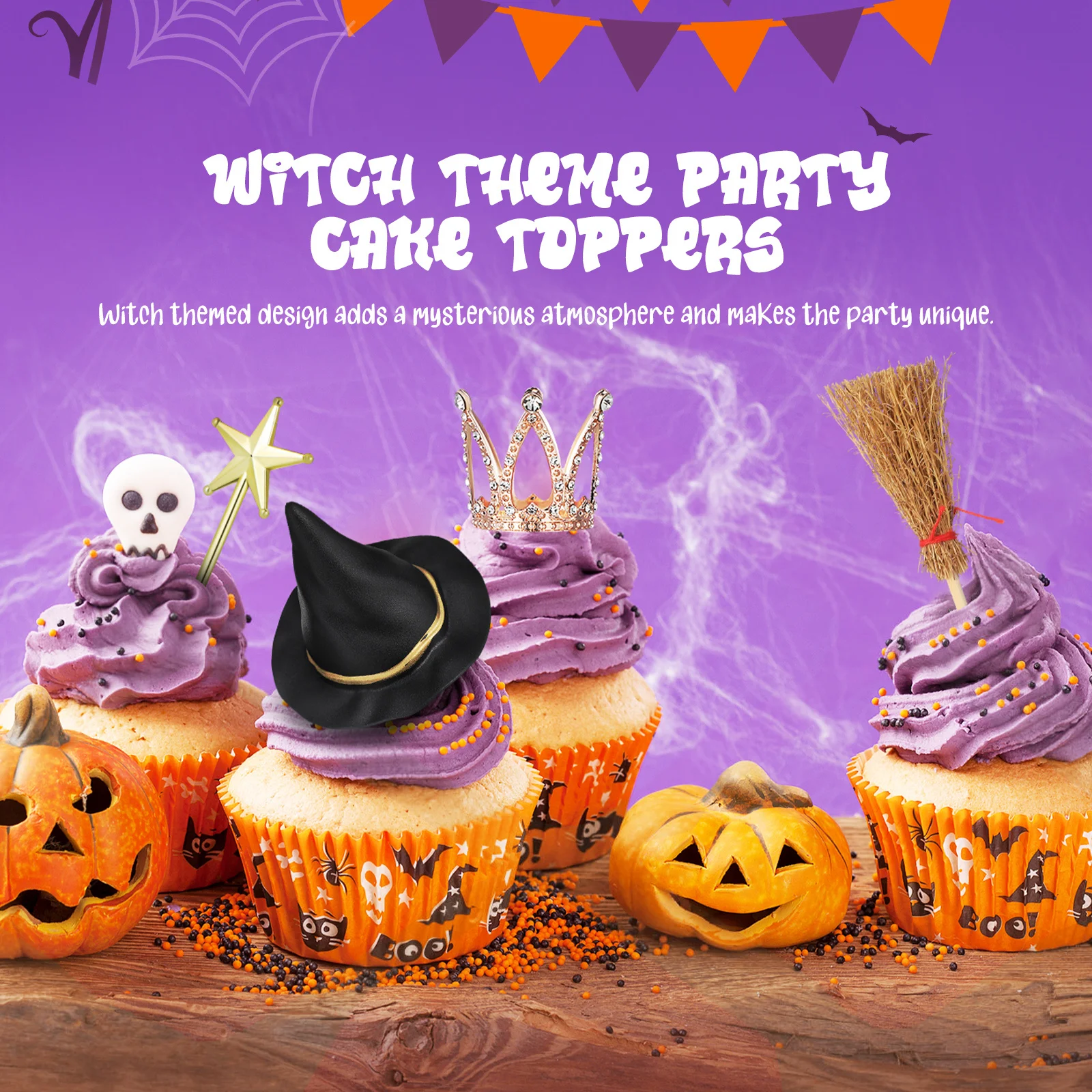 كعكة الهالوين توبر الشريرة موضوع زينة الحفلات كعك مخيف معالج عصا قبعة مكنسة كرات أفكار هدية عيد ميلاد #5