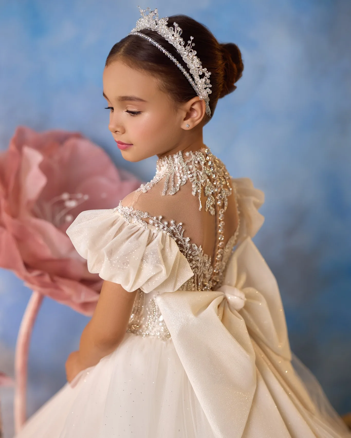 Vestidos de cumpleaños personalizados con cuello alto para niñas, vestidos de primera comunión para bebés, vestidos de flores con volantes de lujo para boda