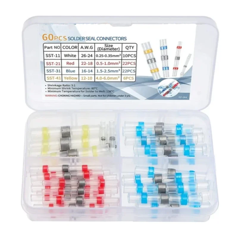 60 قطعة طقم توصيل لحام يتقلص الحرارة محطات أسلاك الختم المقاومة للماء لإصلاح الكابلات الكهربائية البحرية للسيارات