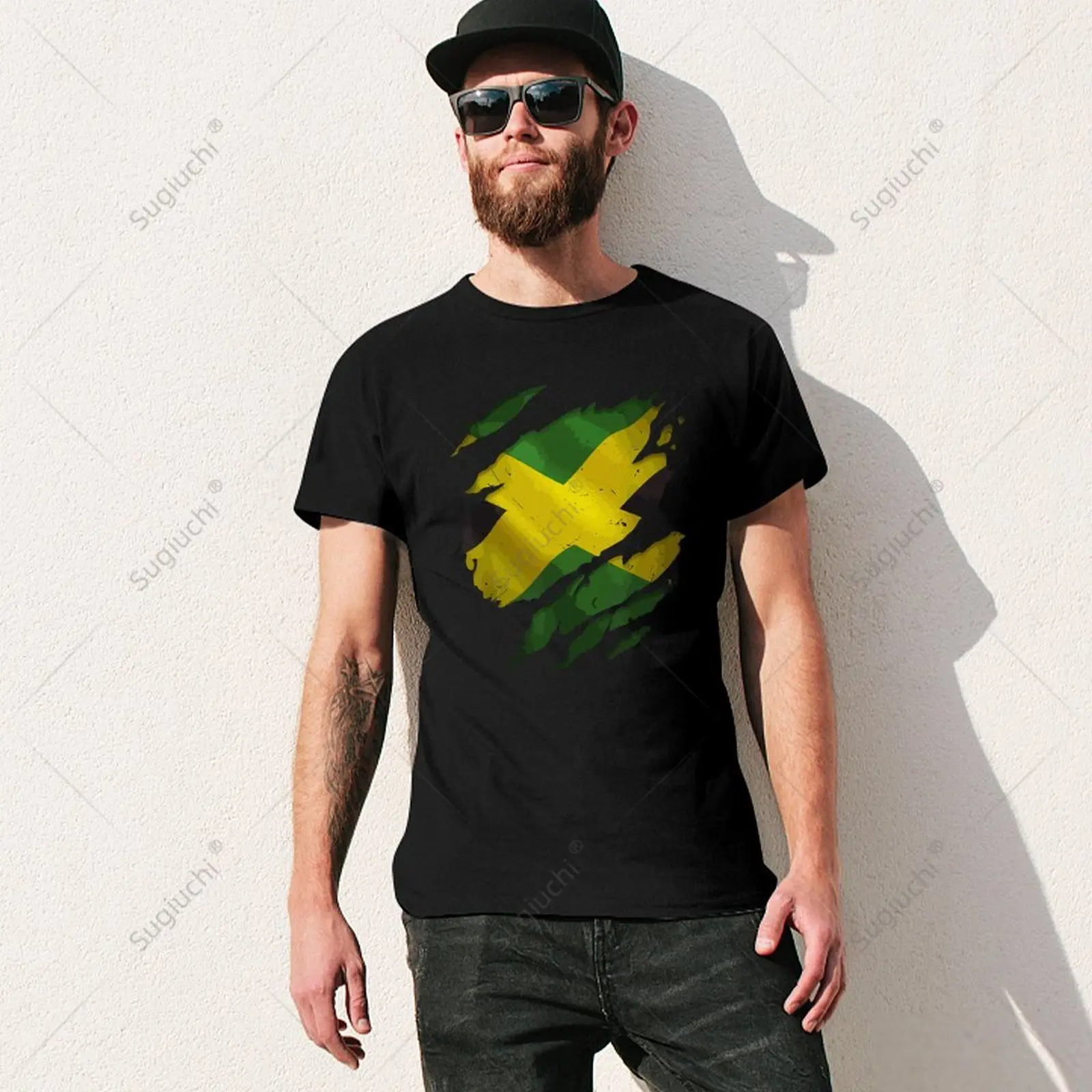 Unisex Men Proud Jamaican Fashion Shirts  Torn Ripped Jamaica Flag Tshirt Tees T Shirts Women Boys 100% Cotton T-Shirt