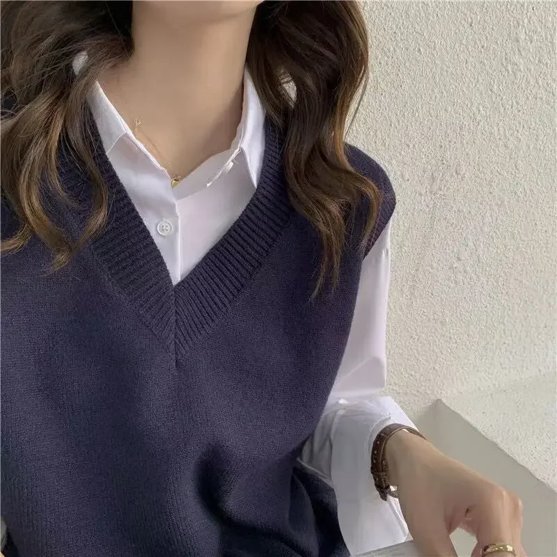 Frauen V-ausschnitt Gestrickte Weste 2023 Neue Herbst Pullover Westen Kurze Weibliche Casual Ärmellose Twist Stricken Pullover Grundlegende Retro