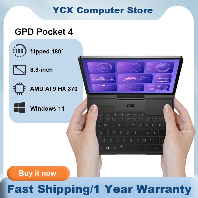 GPD Pocket 4 Mini computadora portátil 8,8 pulgadas AMD AI 9 HX 370 64 GB de RAM Mini PC portátil 2 TB NVMe ganado 180 °   computadora portátil de negocios