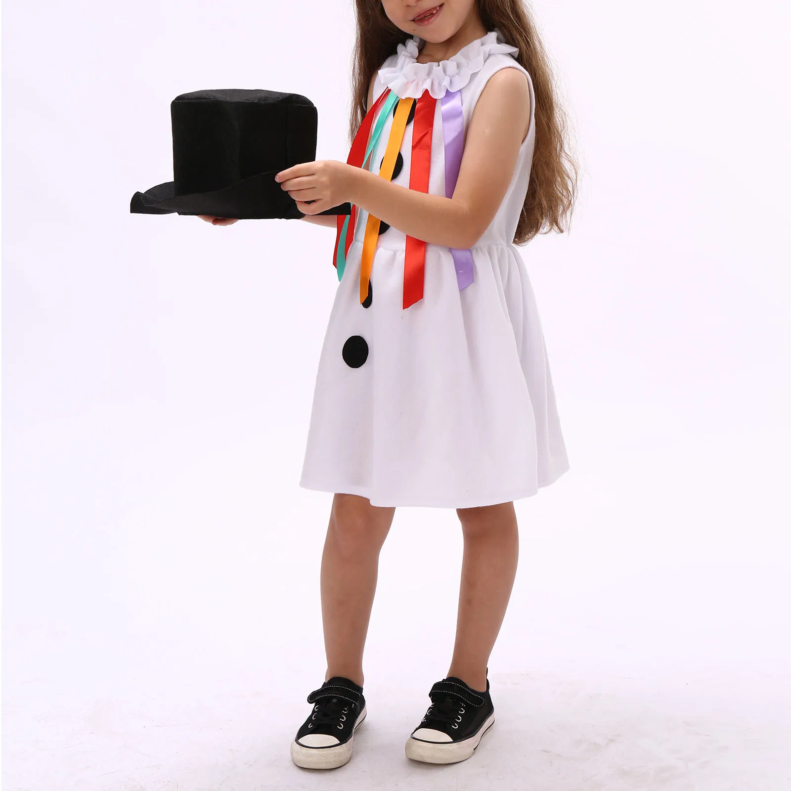 زي عيد الميلاد للأطفال الأولاد ذو قيمة ممتازة، بدلة قفز مرقعة بأكمام طويلة ورقبة دائرية ووشاح زي رجل الثلج التنكري