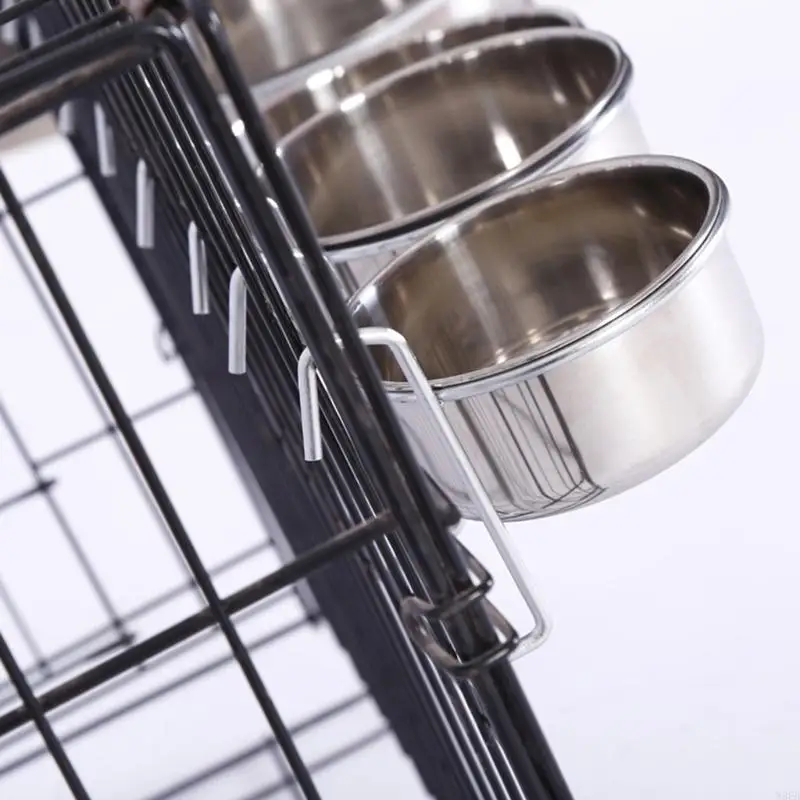 

Dog Kennel Feeder Dish Stainless Steel Pet Hanging Bowls for Food and Water W8EB