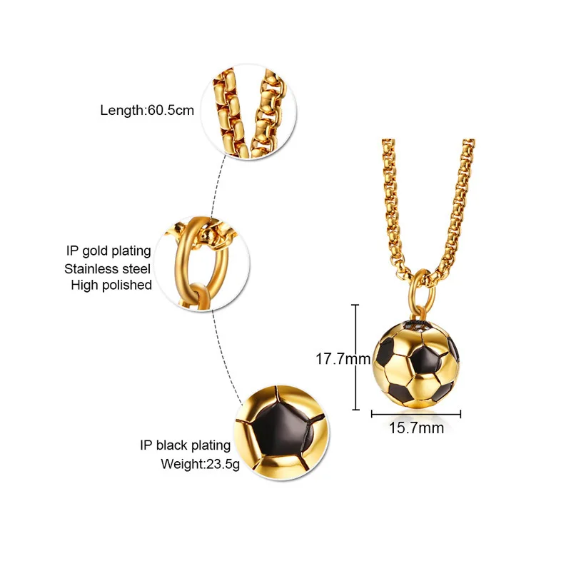 3D Football Pendant Stainless Steel Soccer Mom Necklaces for Men Women Gold Plated Chain Necklace Waterproof Jewelry
