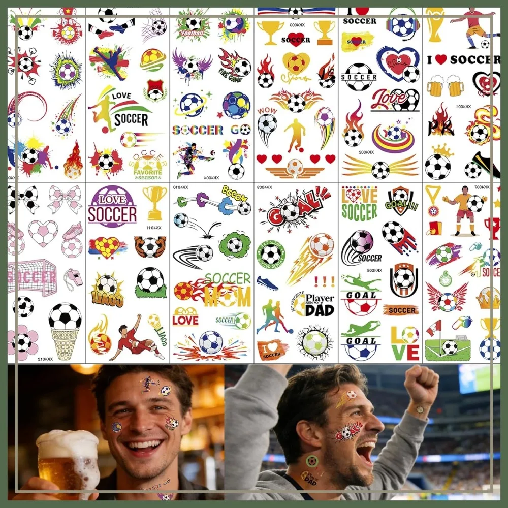 

121 PCS Soccer Ball Temporary Tattoos, Sport Tattoos for World Cup, Football Party Favors, Fake Tattoo Stickers for Men Women