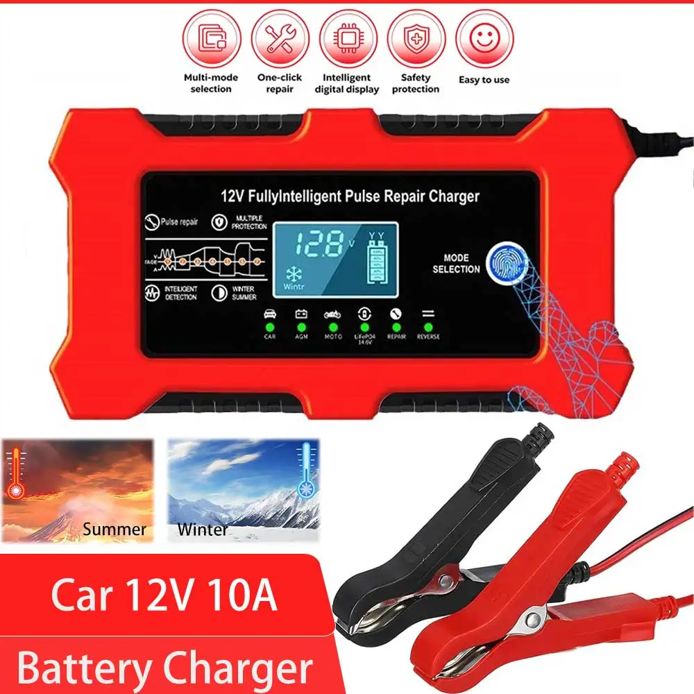 Caricabatterie per auto da 10 A, 12 V, caricabatterie intelligente a corrente di mantenimento, per la manutenzione delle batterie, caricabatterie per auto con compensazione della temperatura e
