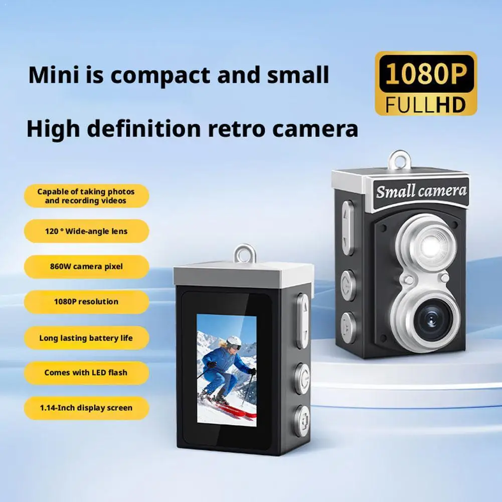 

Миниатюрная цифровая камера в стиле ретро с CCD-сенсором, 1080P, с поворотным объективом, портативная мини-камера для детей, начинающих, путешествий и видеоблогов