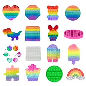 Arco-íris fidget reliver estresse brinquedos empurrar bolha antiestresse brinquedos adultos crianças simples dimple brinquedo para aliviar o autismo crianças jogo presente