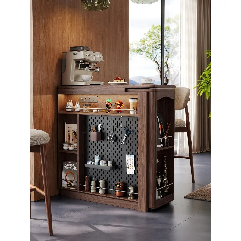 

Retractable rotating walnut solid wood bar table balcony household living room partition integrated small apartment