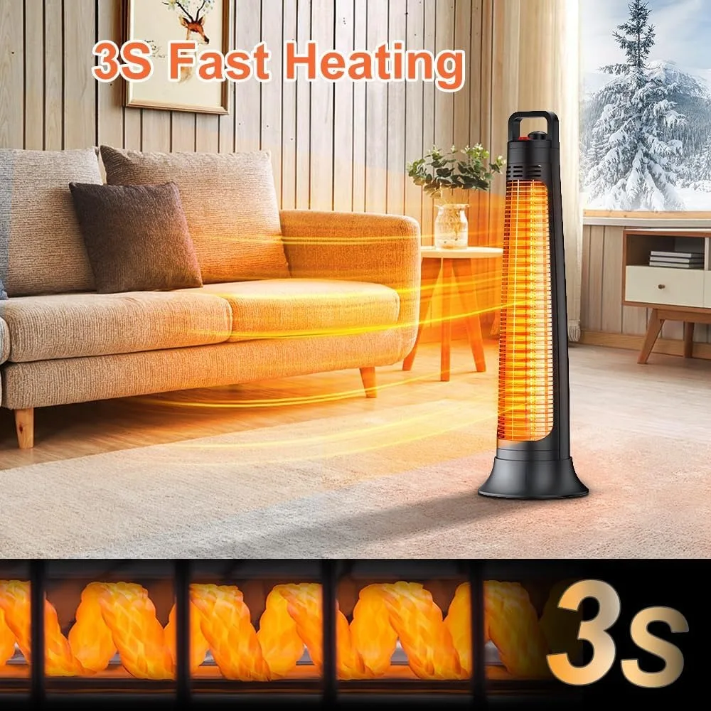 Patio Heater Electric Portable Outdoor Heater 1200W 3S Instant Heating, Infrared Heater with 60°Oscillating 180min Timer