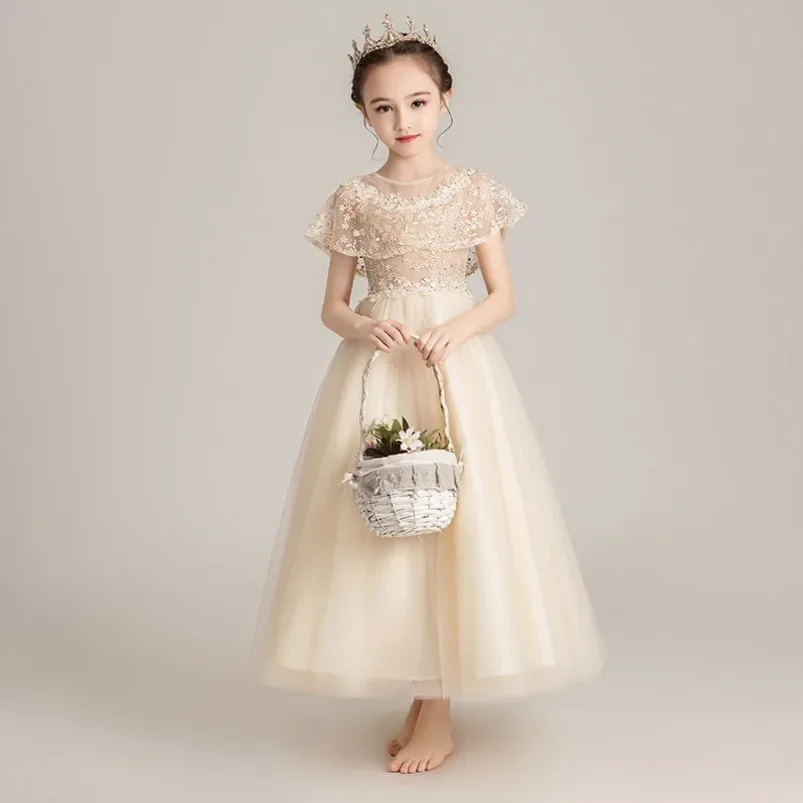 Girls Party White Prom Tulle Dress Fluffy Flower Girl  2024 Evening Princess Winter Velvet Wedding Toddler Dresses for New Year