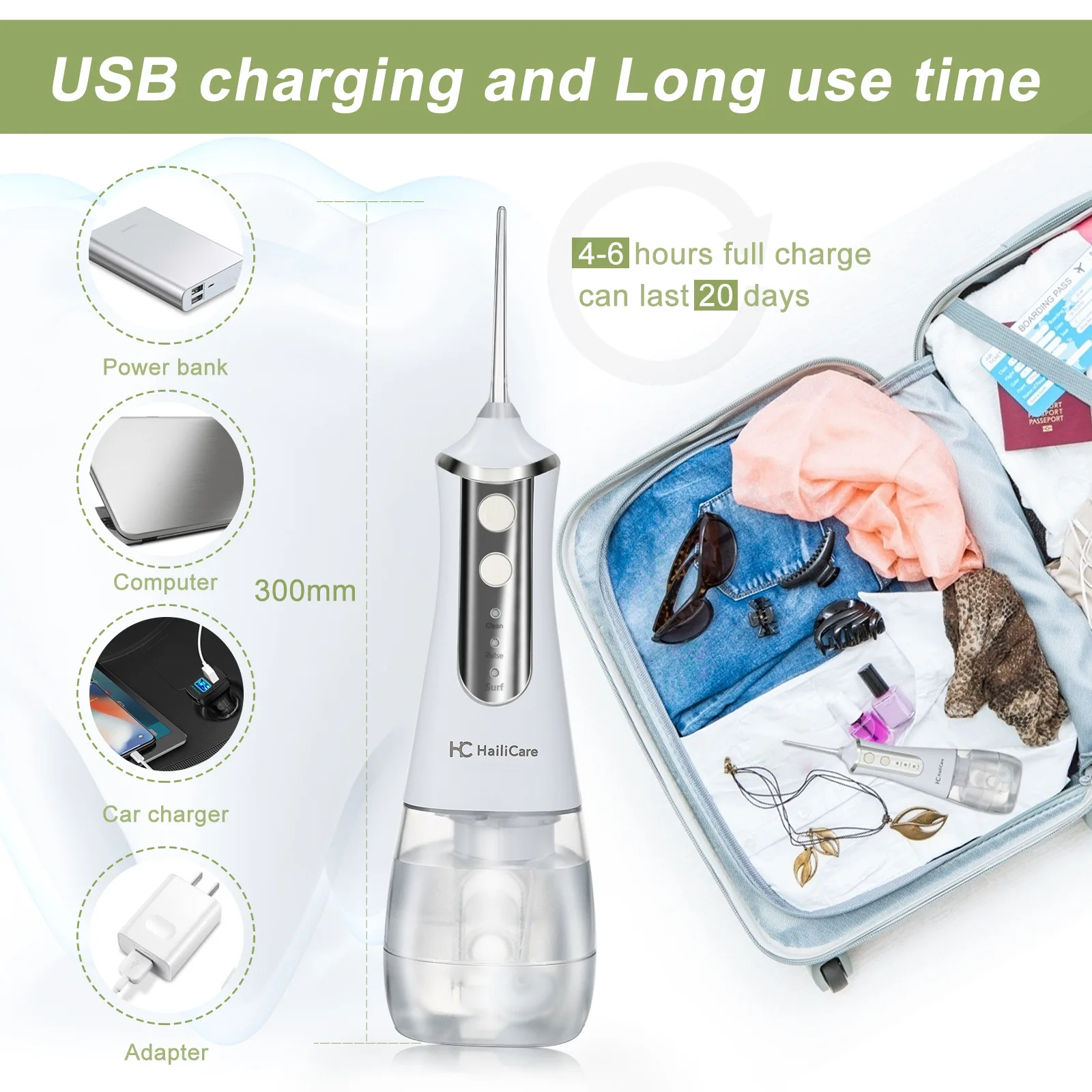 New Oral Dental Irrigator Portable Water Flosser USB Rechargeable  Modes  Water for Cleaning Teeth