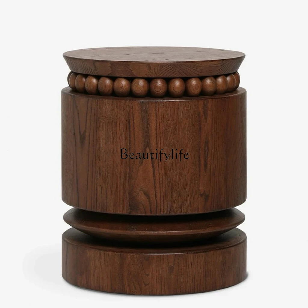 

**Medieval edge few solid wood retro bedside table French style silent wind log color round coffee table