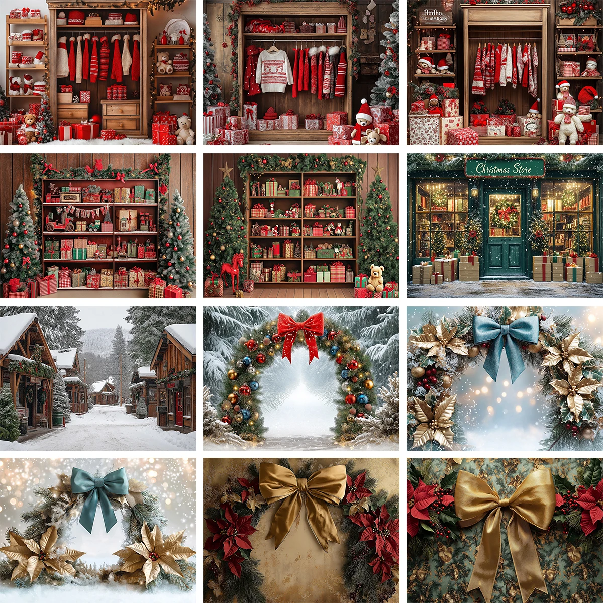 Santa Claus wardrobe cabinet photography background, children's baby photography,snow bow forest snowflake decoration background