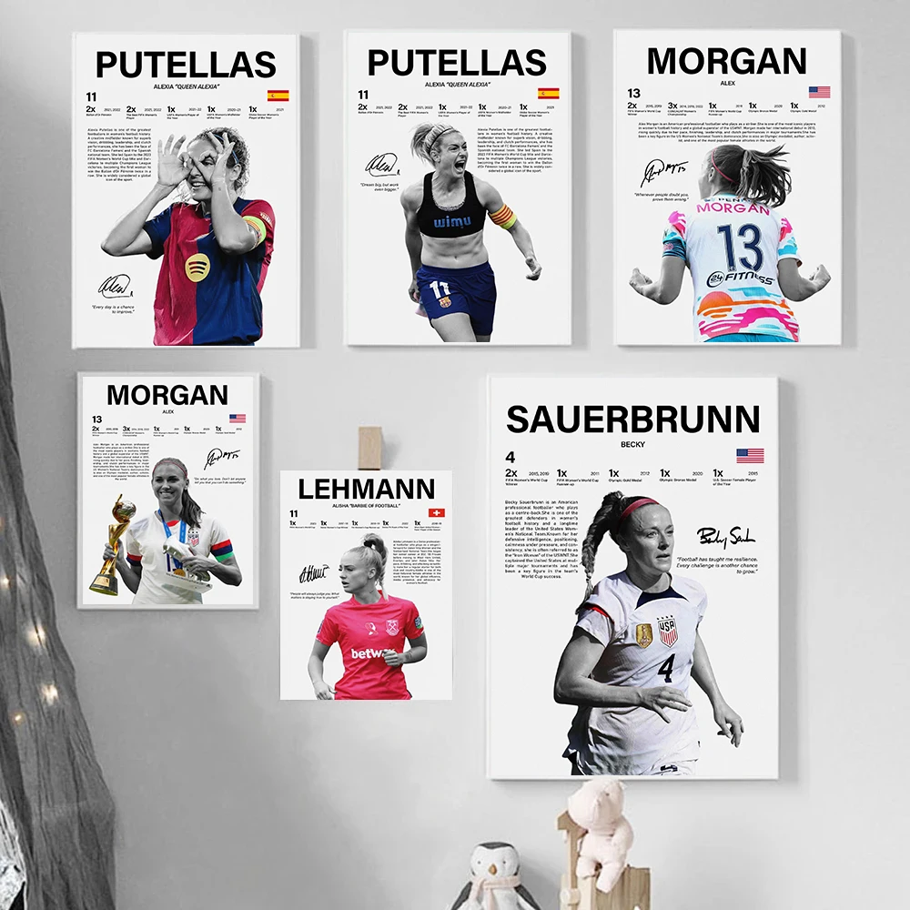 Incentive Women's Football Athlete Posters Player Celebrity Autograph Modern Prints Canvas Wall Pictures Home Living Room Decor