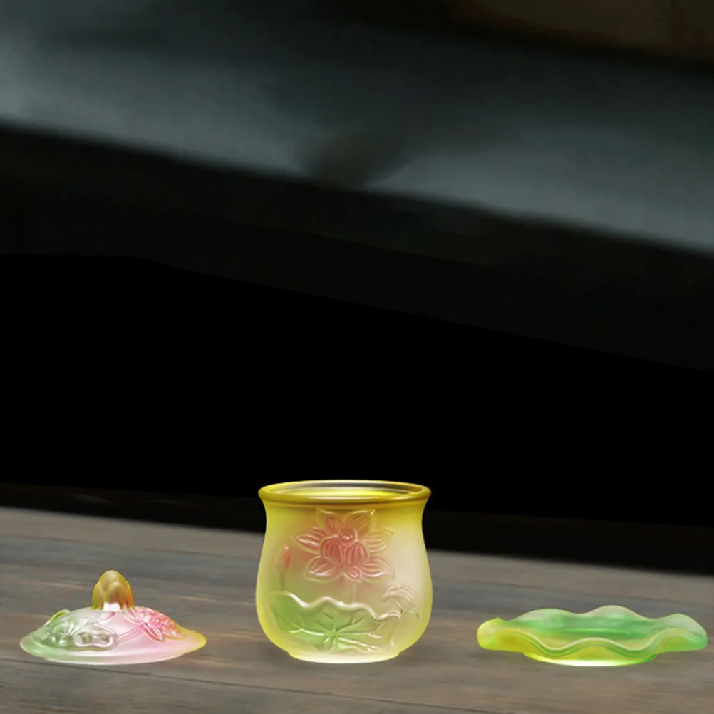 1 قطعة كوب ماء زجاجي لوتس شكل رائع سطح مصقول معبد المنزل عرض ملحق كوب ماء مقدس لوازم التضحية