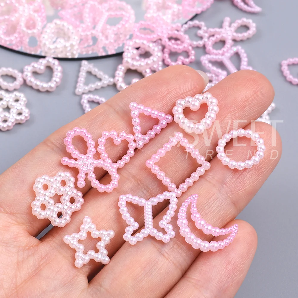 SWEET TREND-1 Bag Nail Accessories 3D Nail Charm Love/ Bow/ Pentagram/ Butterfly Nail Accessories Hollow Pearl for Manicure DIY