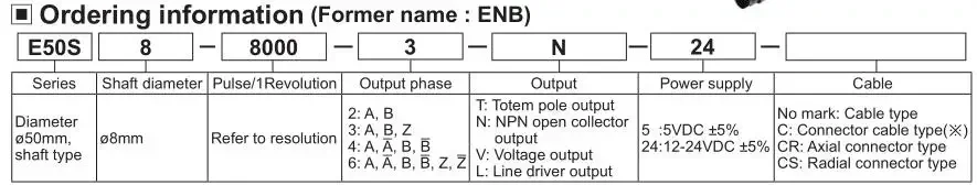 E50S8 360 600 1000 1024 2000 2500 P/R 6-L-5 Series Sopir B Z A/ B/ Z/Rotary Encoder E50S8-3-V-5 E50S8-3-V-24