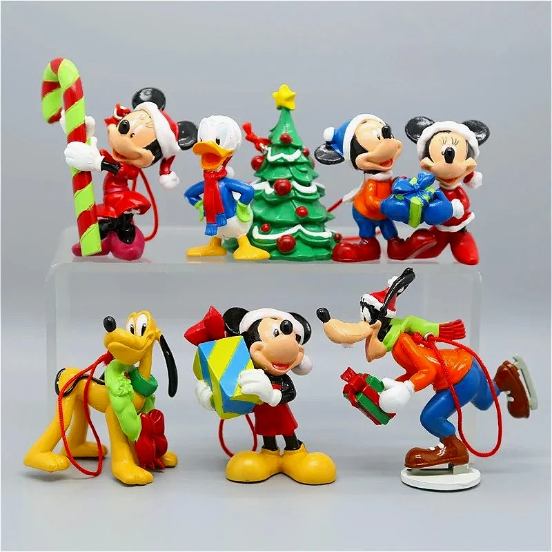 6Pcs/Set Disney Mickey Mouse Minnie Goofy Plut Donald Duck Daisy Christmas Series Anime Model Toy Collection Ornaments Xmas Gift