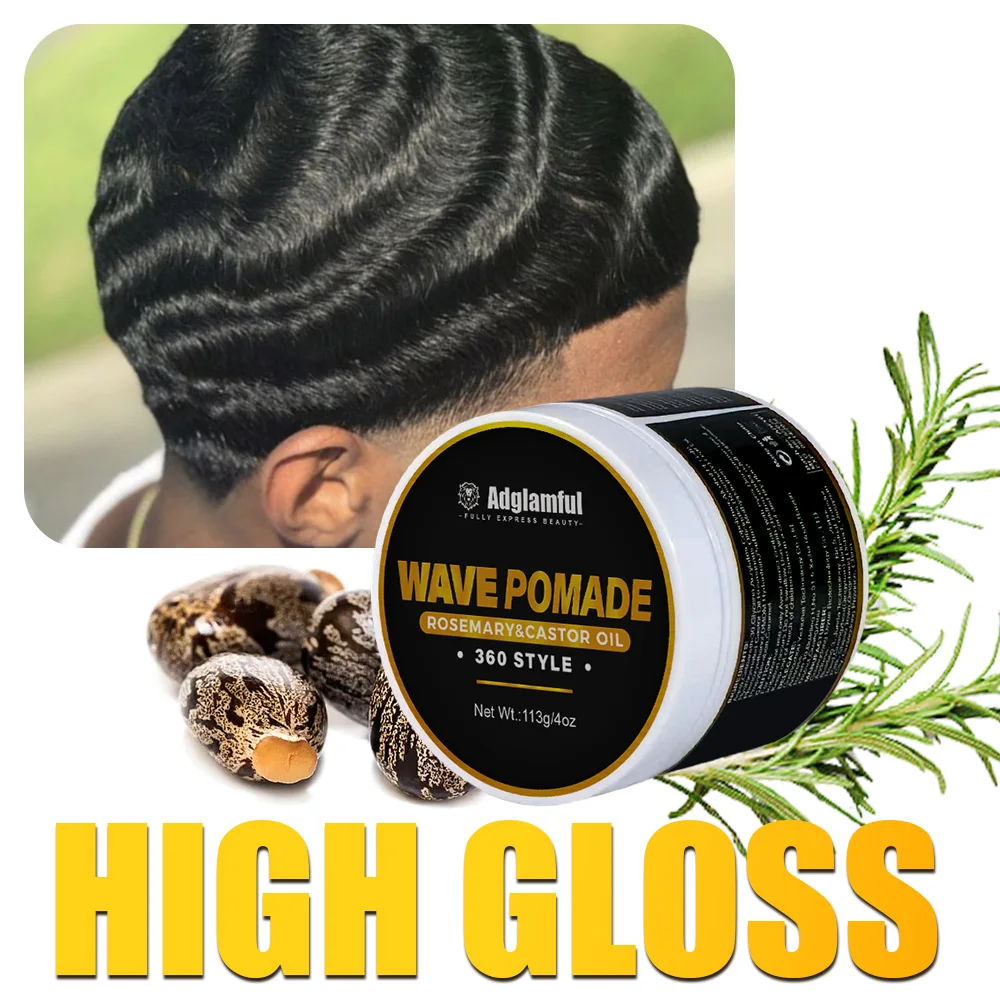 Pomada ondulada 360 para hombre 113 g: aceite de romero y ricino para una humedad profunda, cabello más fuerte y sujeción de brillo las 24 horas
