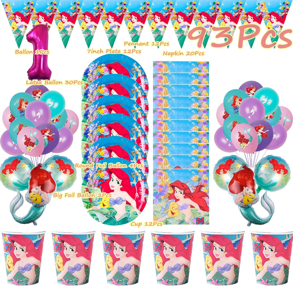 Little Mermaid Princess Ariel Party Supplies Girl Birthday Tableware Party Decoration And Table Accessories Baby Shower Ballons