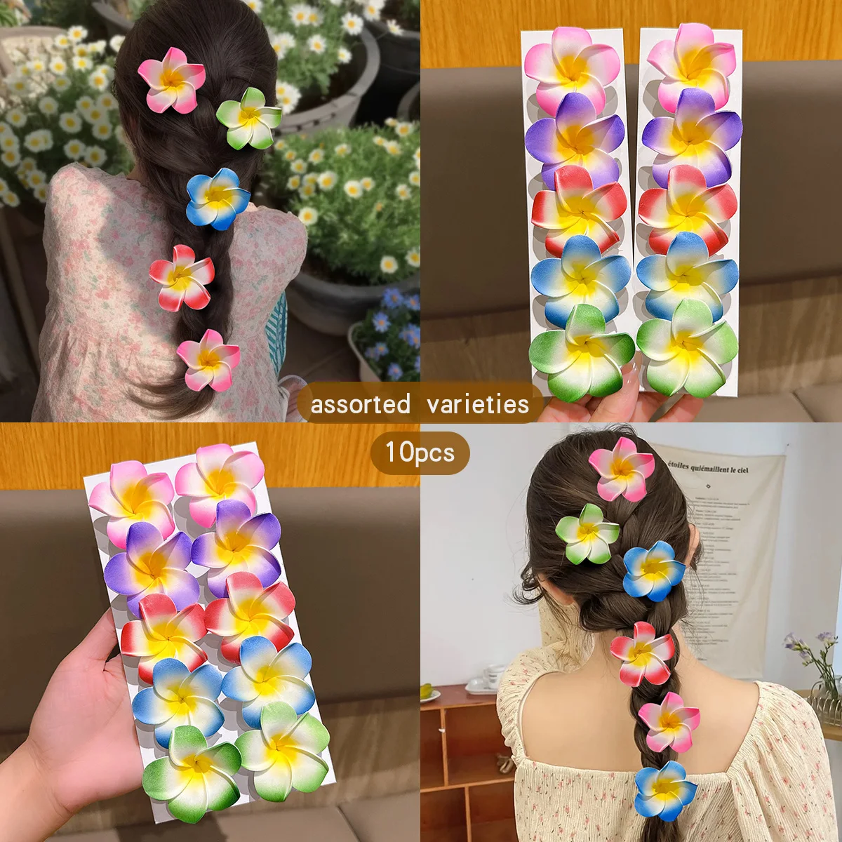 10 colors of random flower hair clips suitable for daily hair accessories