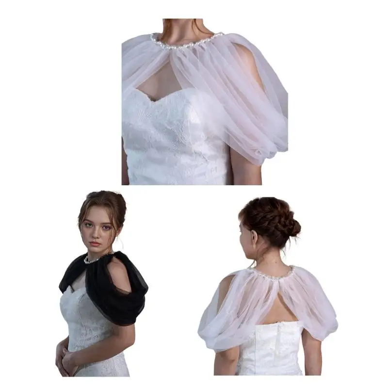 A52E Lovely Sheer Wedding Wrap Enhant Bridal Gown Appearance Enhancement Tulle Shawl