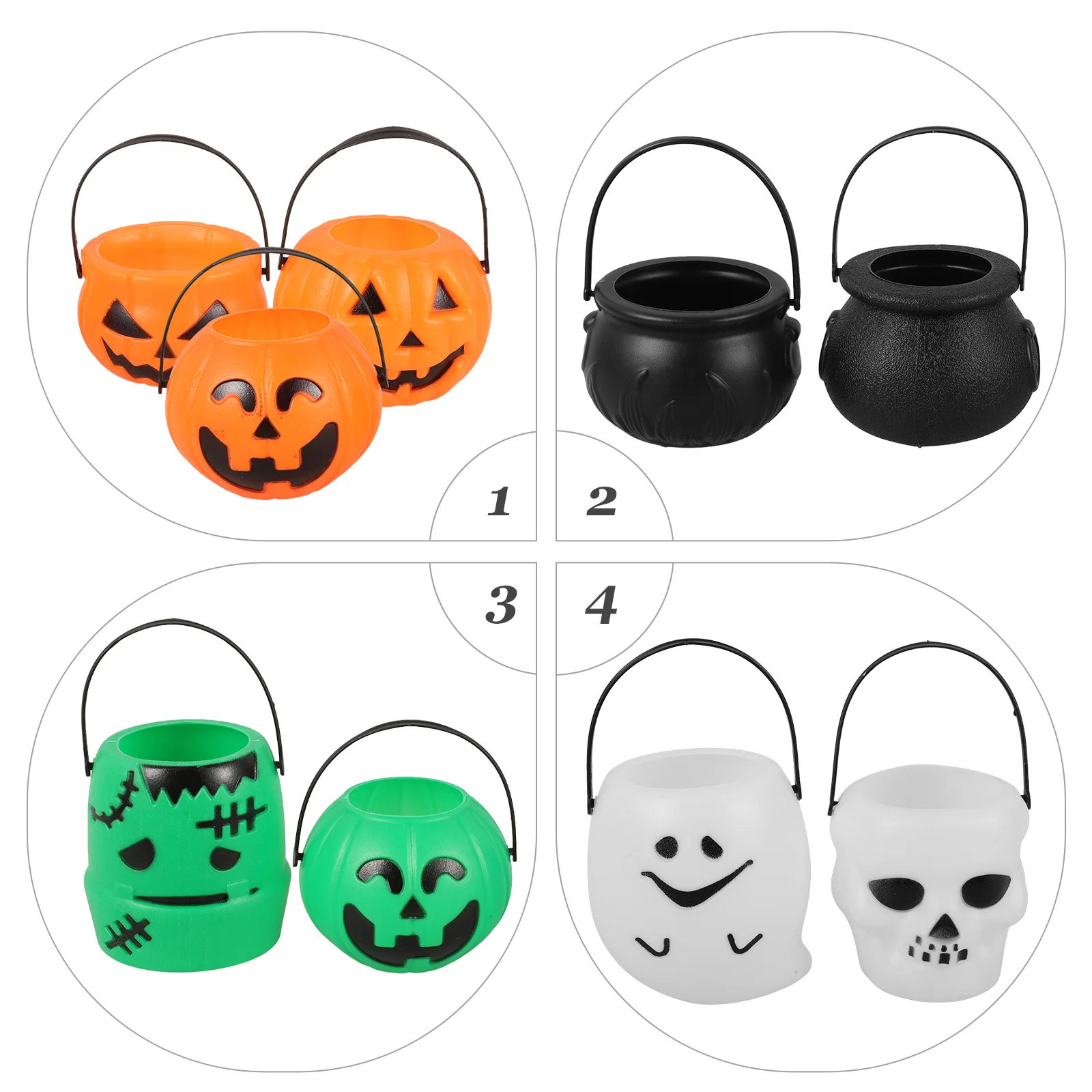 

11Pcs Halloween Pumpkin Bucket Creative Design Plastic Candy Container Party Candy Holder Portable Trick-Or-Treat Bucket