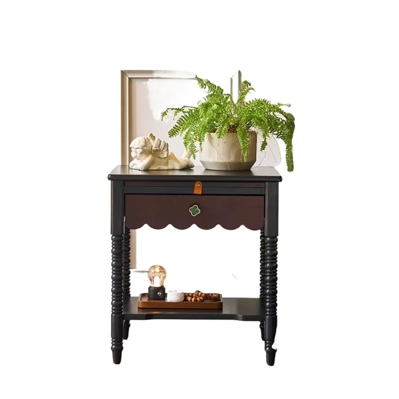 

French retro solid wood bedside table, ancient style light luxury high-end small bedside side cabinet