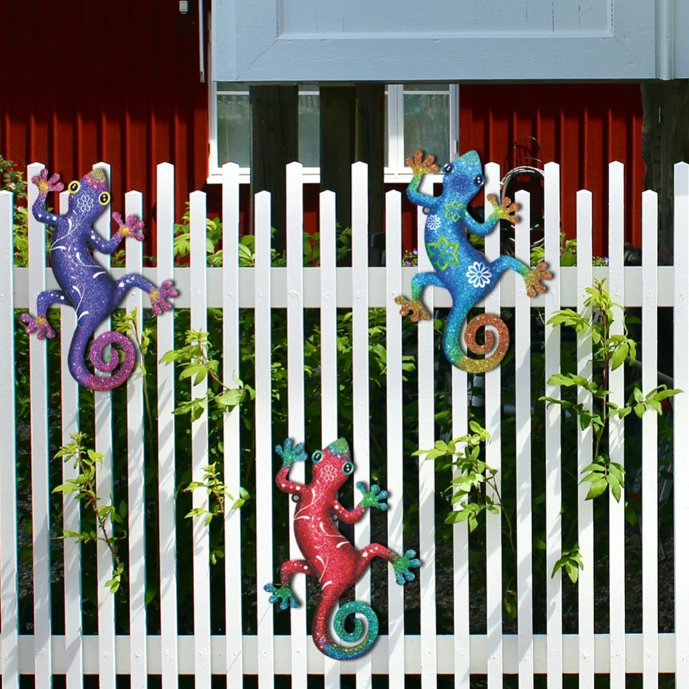 Colorful Geckos Garden Wall Art Anti-Rust Technology Fade-Resistant Finish Lifetime Customer Support Garden Decor